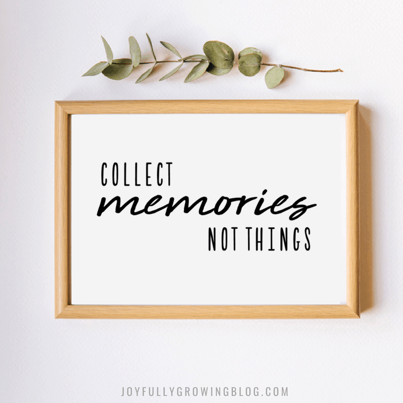 Wood frame with printable that reads Collect Memories Not Things (perfect for RV life)
