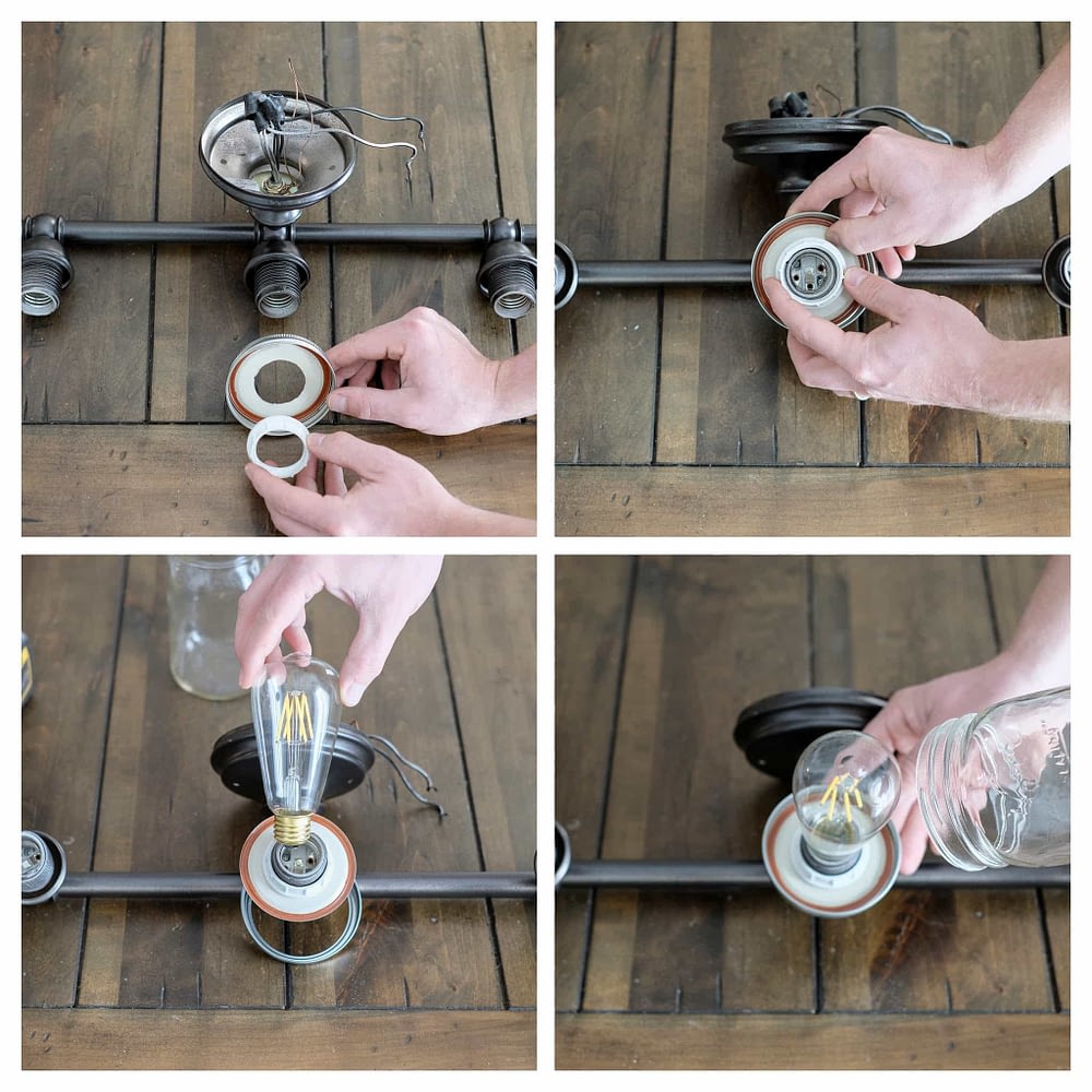 how to assemble a DIY mason jar light fixture