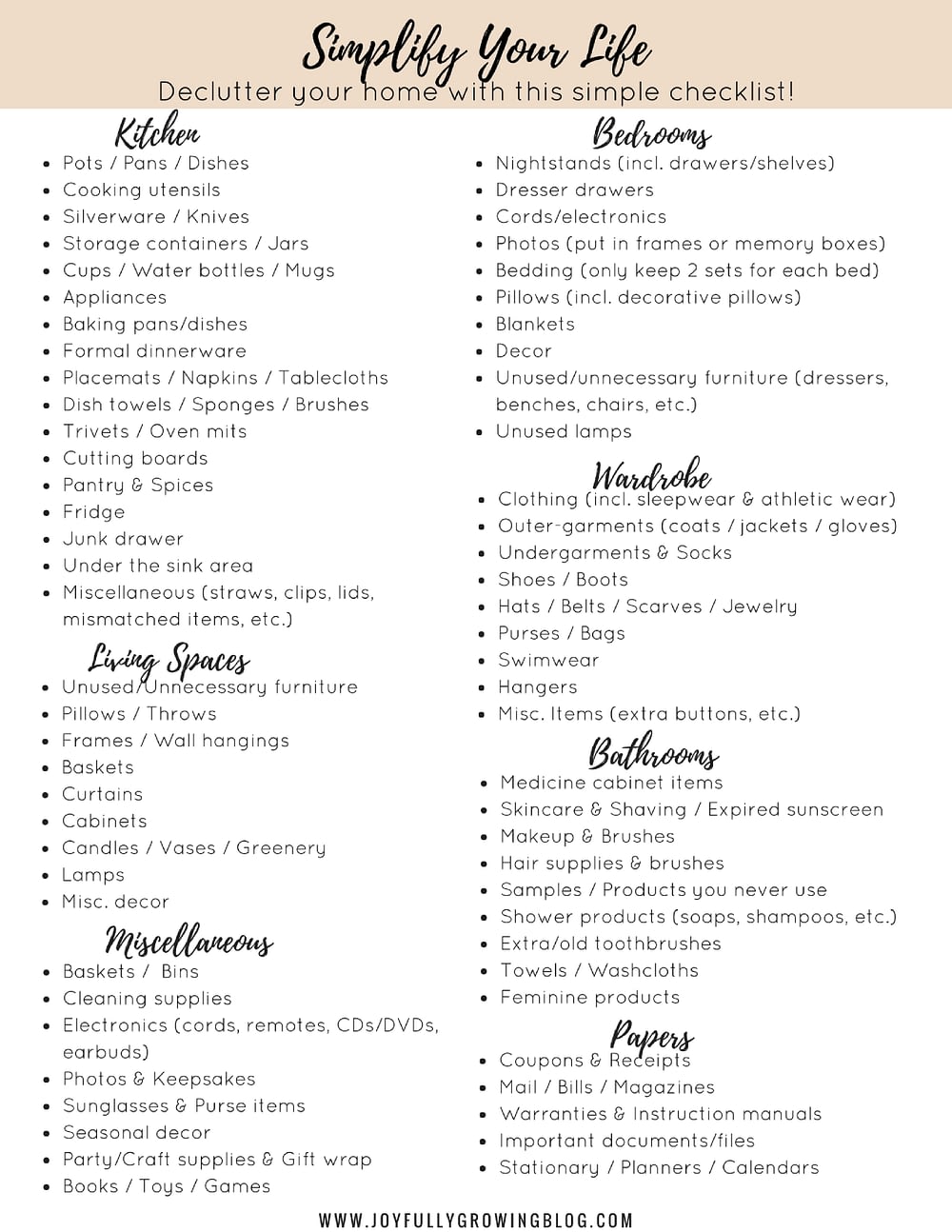 Decluttering Checklist - Declutter your home with this simple checklist!