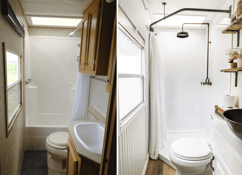 RV bathroom remodel before and after