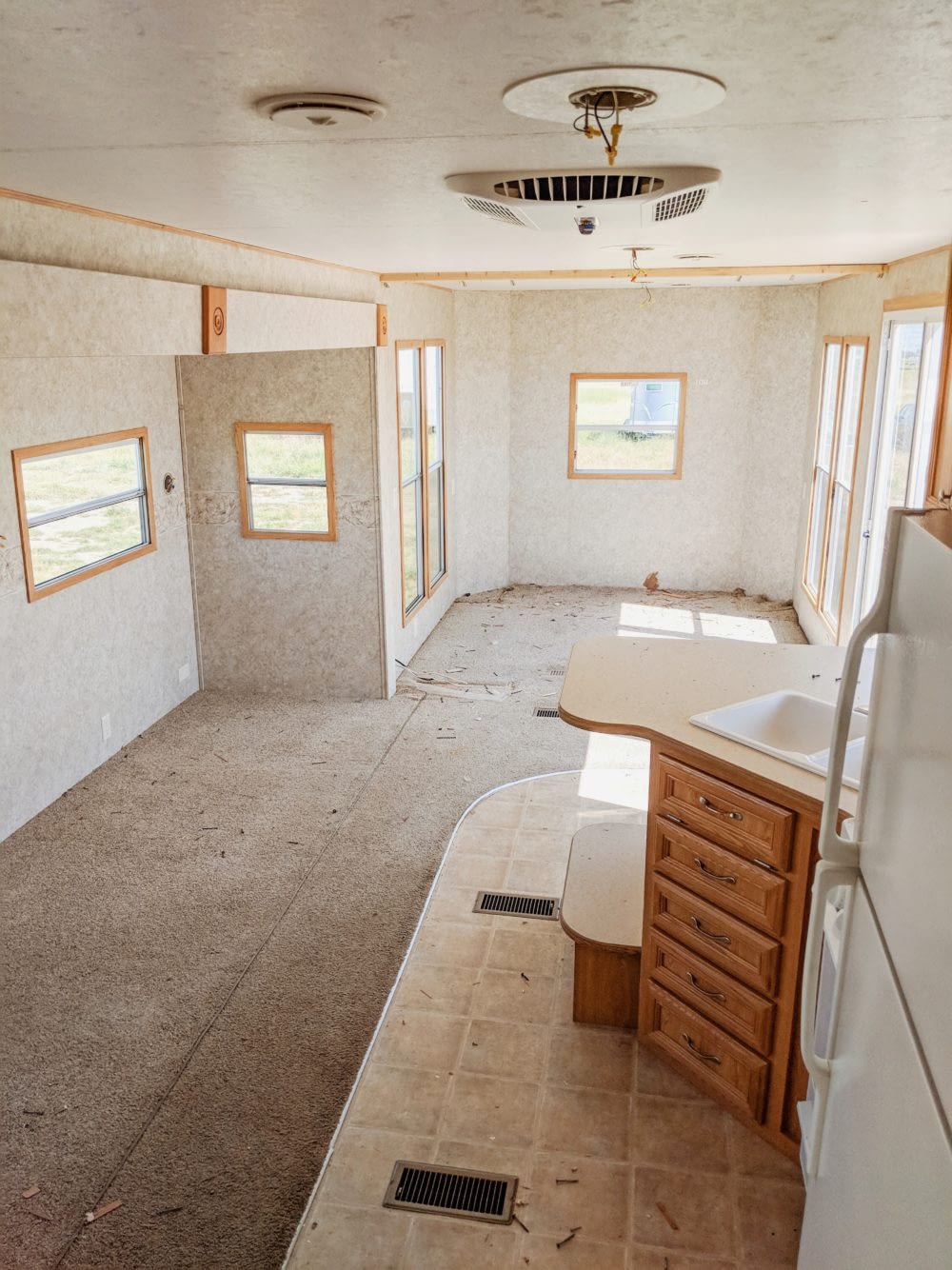 an RV before the interior walls are painted