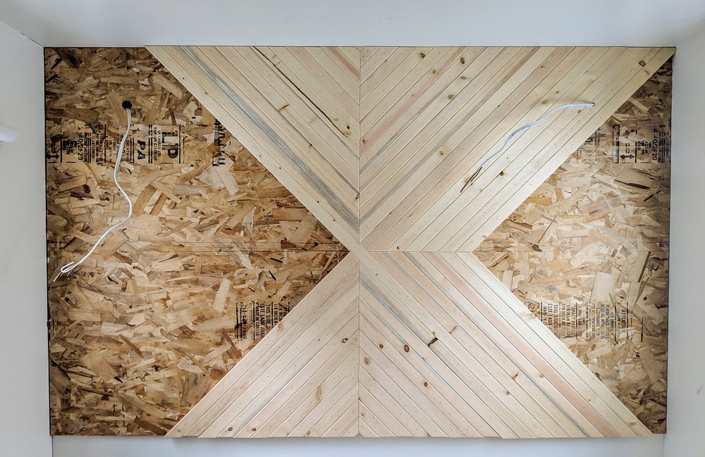 DIY wood wall with diagonal design