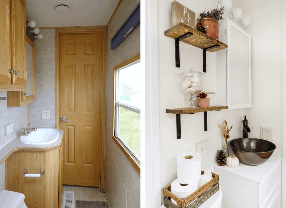 RV bathroom remodel before and after