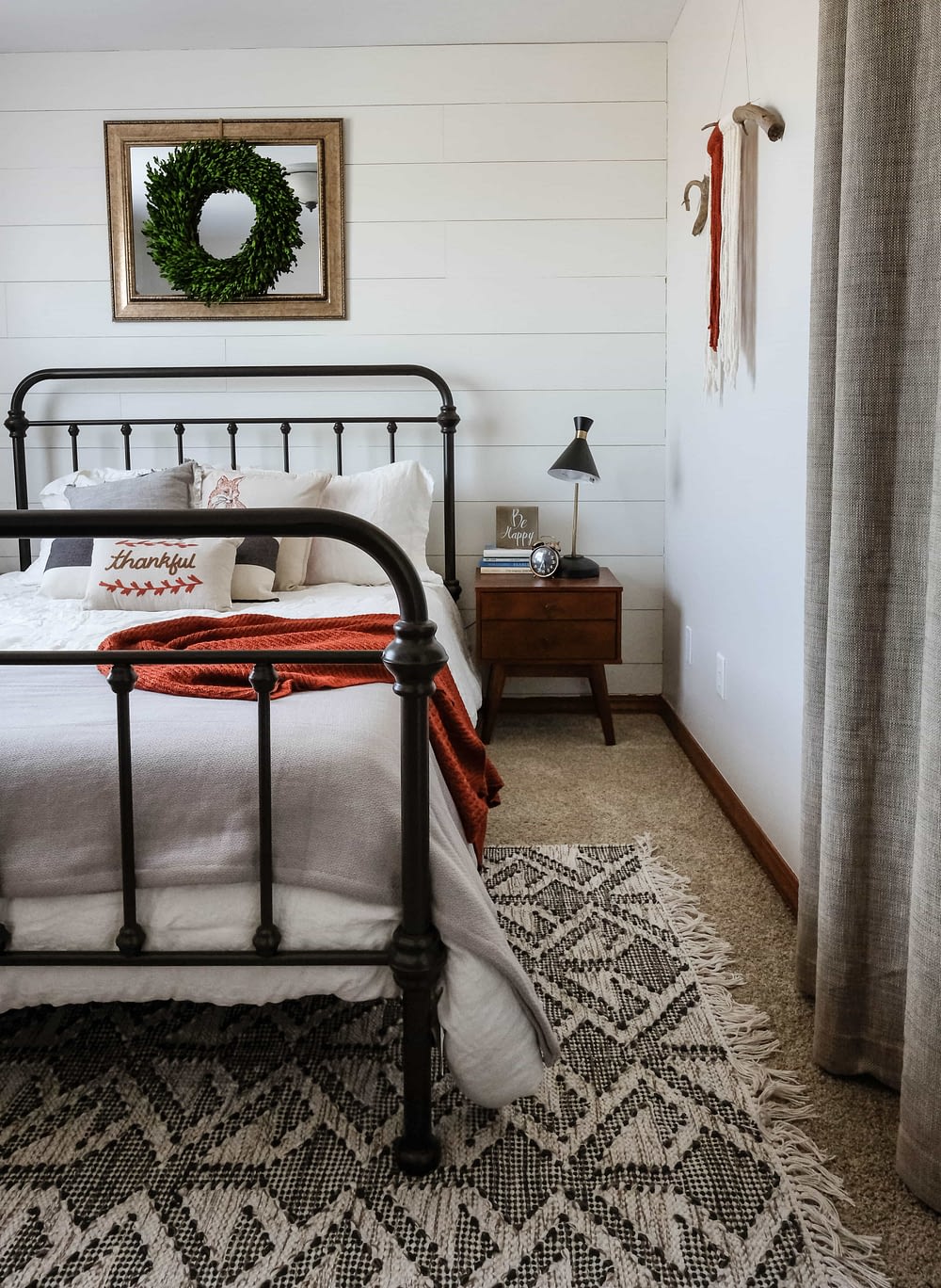 farmhouse bedroom with nightstand 