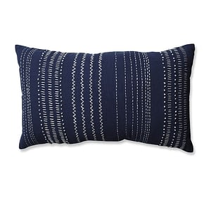 navy lumbar throw pillow with white stitching