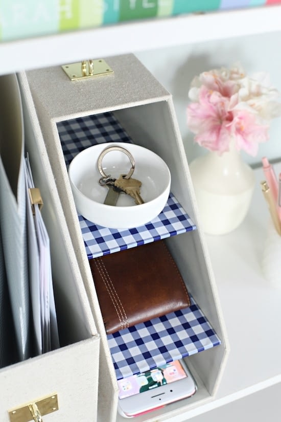 Storage cubbies on desk for small miscellaneous items