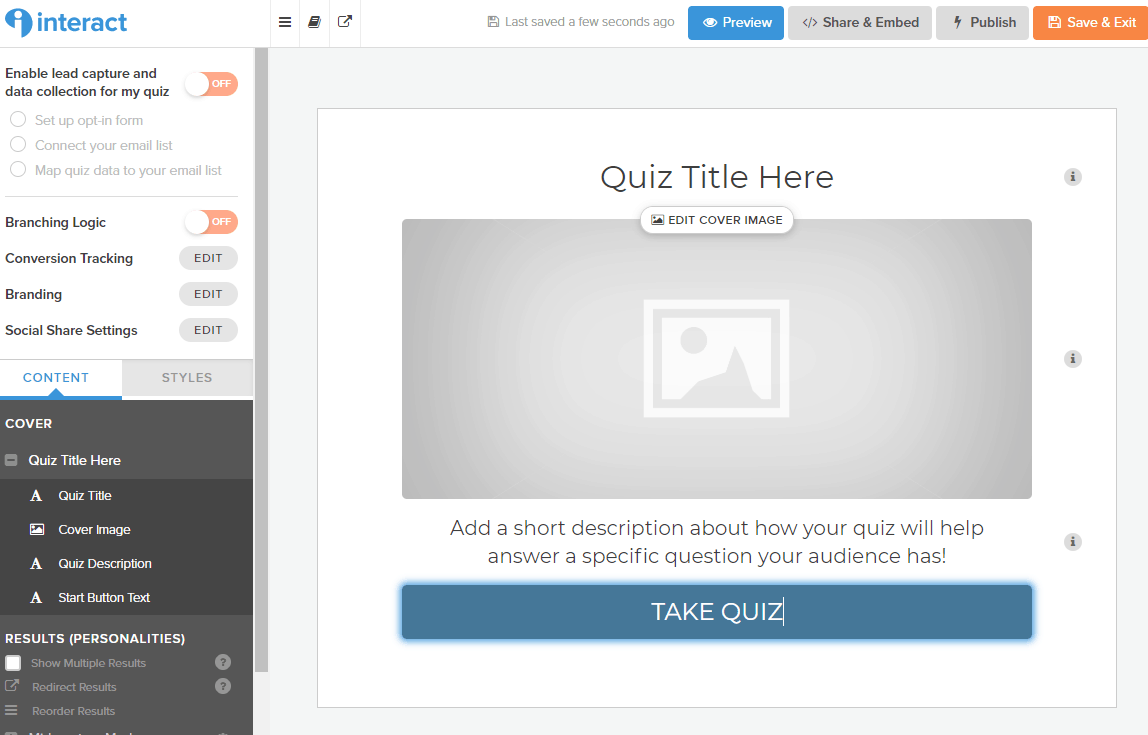 Screenshot on how to edit title page in tutorial on how to create a quiz