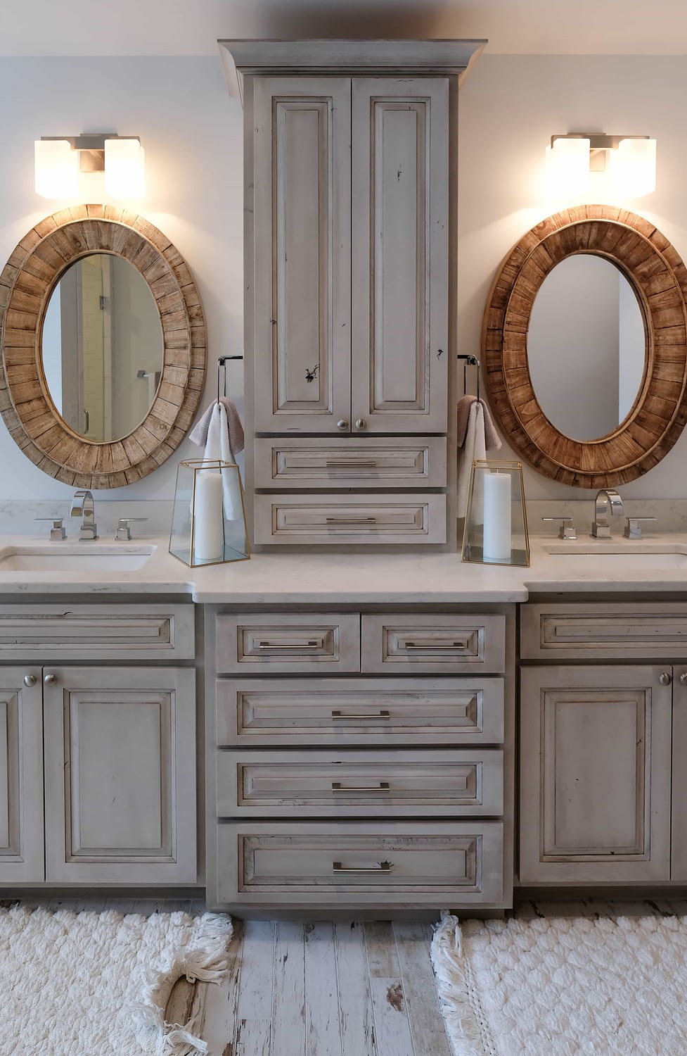 Parade of Homes master bathroom with modern rustic cabinets