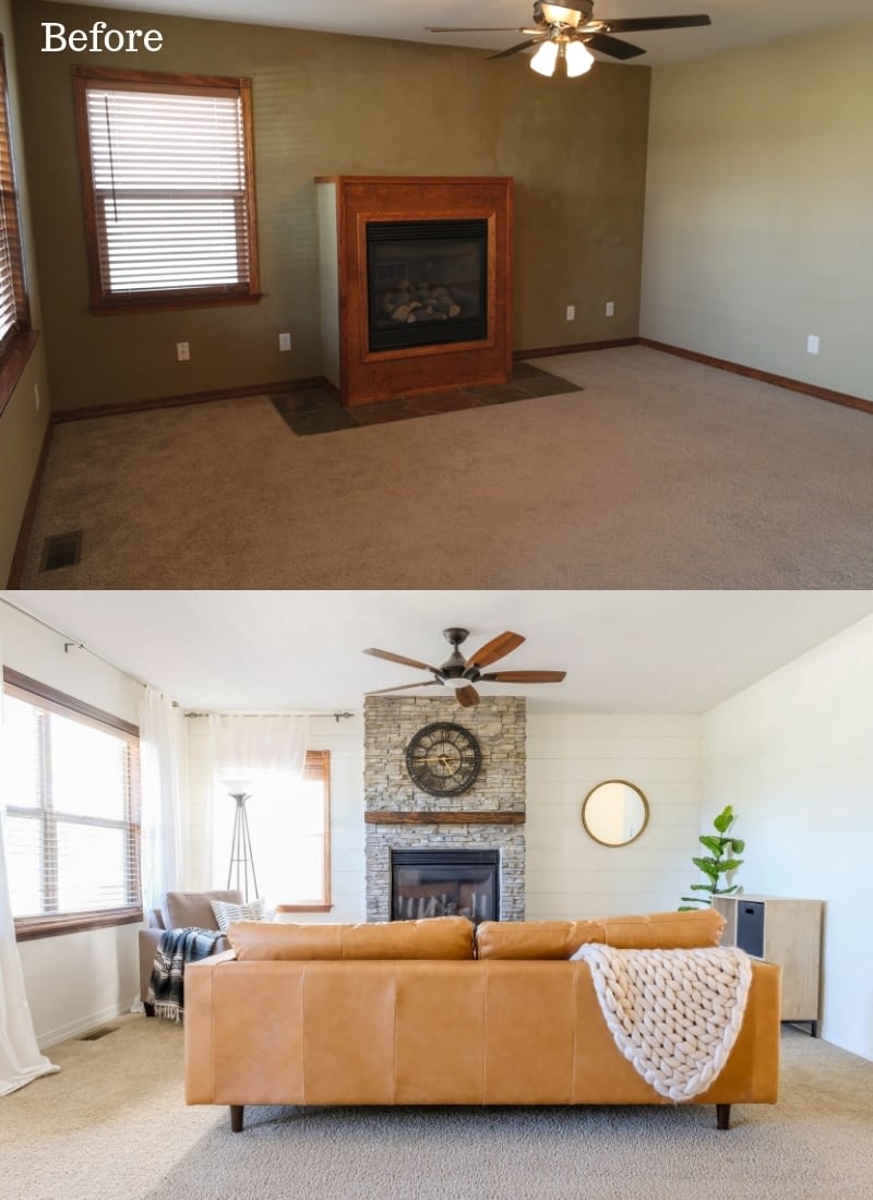how to brighten a dark living room before and after pictures