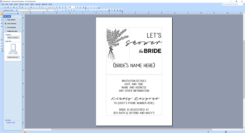 Microsoft Publisher screenshot how to apply a template