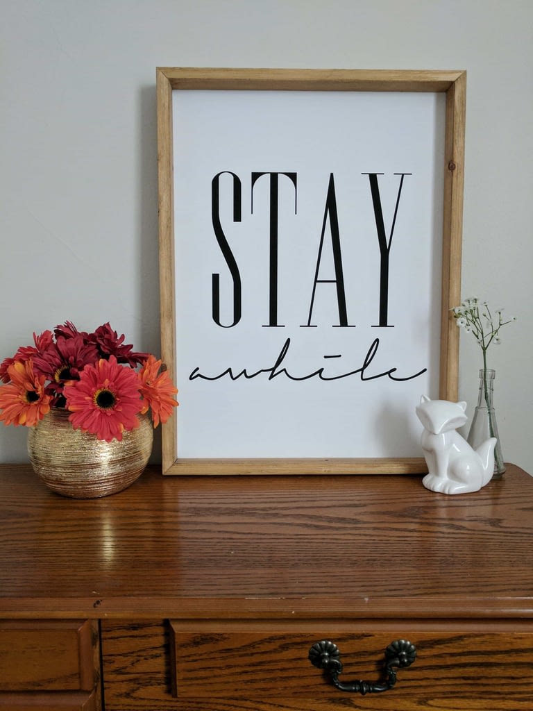canvas print, "STAY AWHILE"
