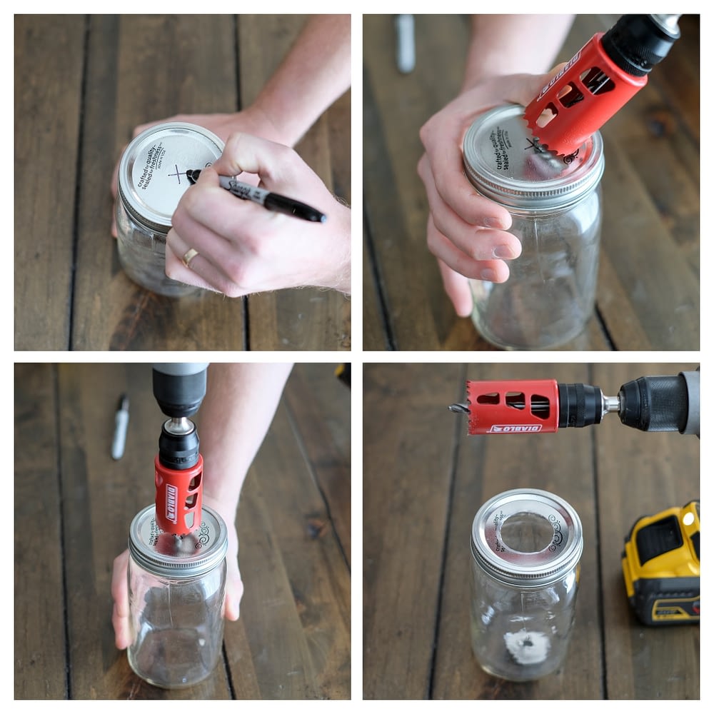 how to drill a hole in the lid of a mason jar