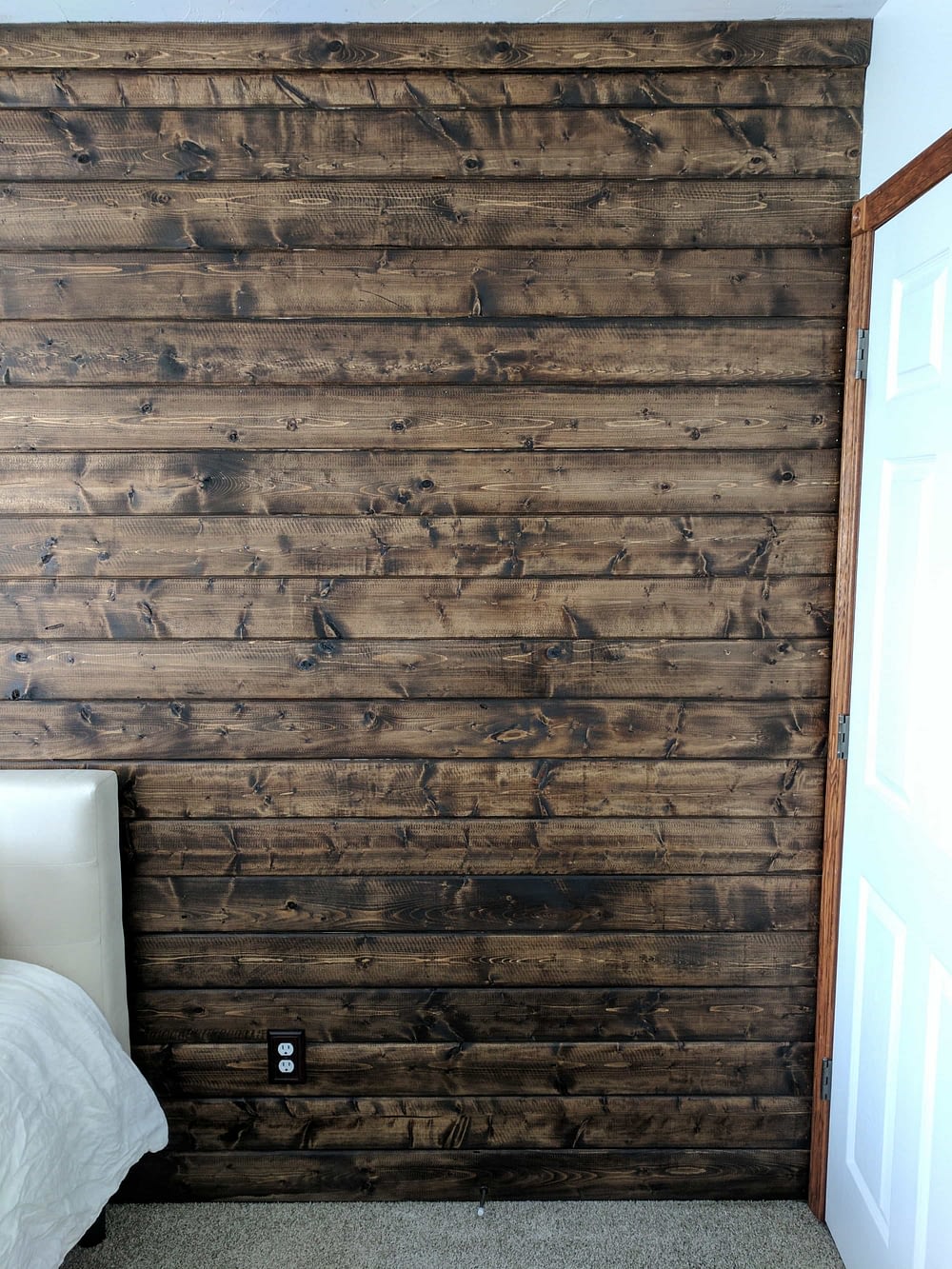 A DIY a Wood Plank Accent Wall Stained Walnut