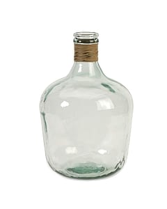 Glass jug with leather detail around neck of bottle