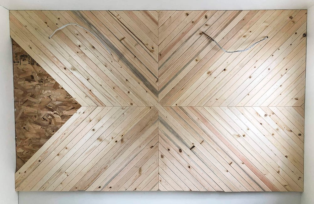 Modern wood accent wall with diagonal design