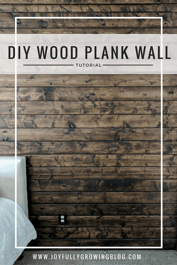 a wood accent wall with text overlay "DIY WOOD PLANK WALL TUTORIAL"