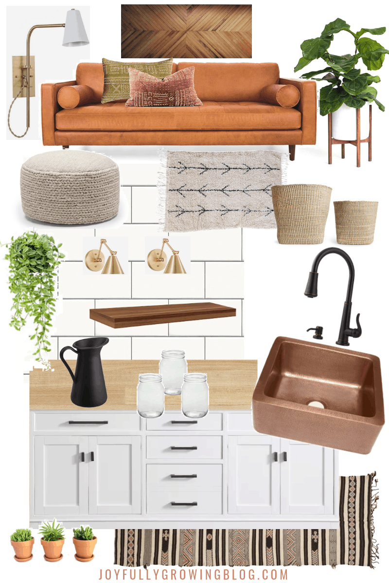 RV makeover ideas moodboard with furniture and appliances